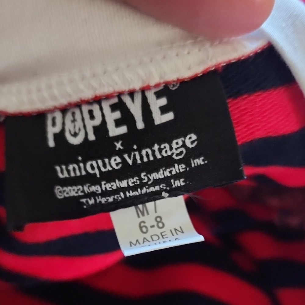 Popeye x Unique Vintage Red & Black Striped Retro Fit & Flare Dress - Picture 7 of 11